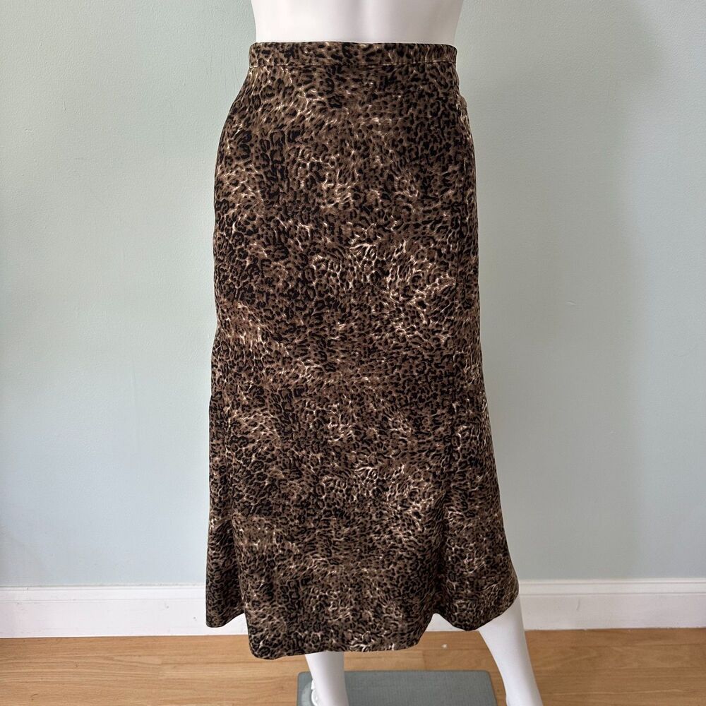 Vintage 90s Leopard Print Maxi Skirt Brown Darted Midi Size XL Mob Wife Office